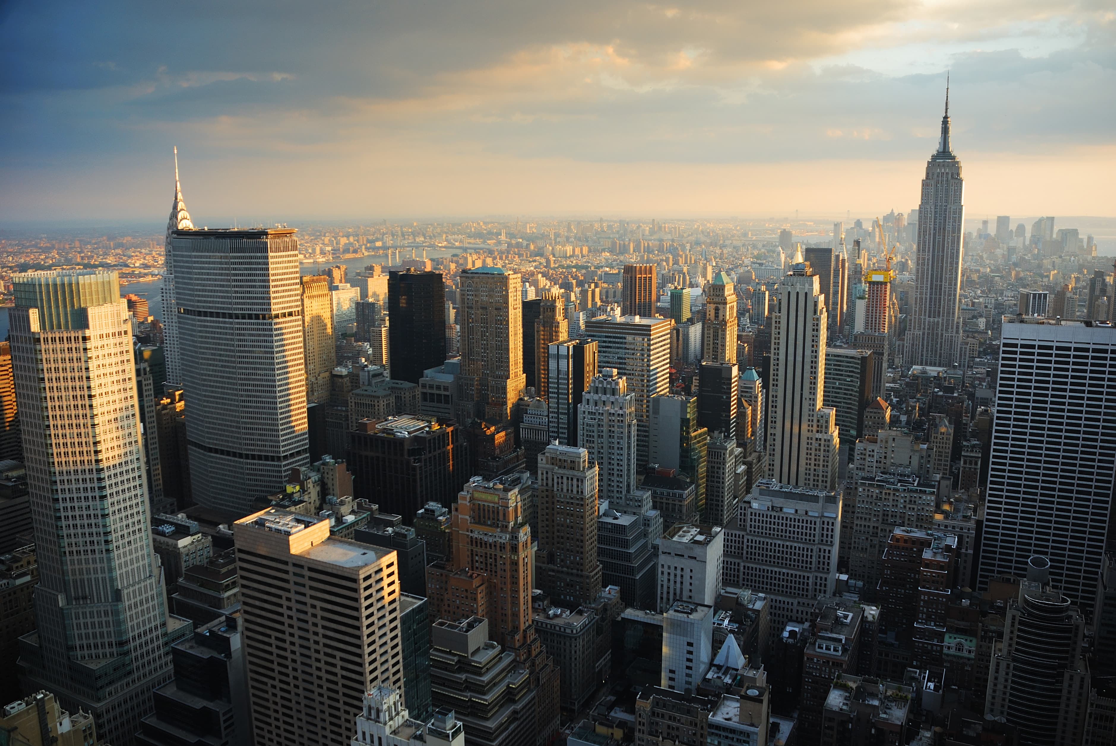 City skyline at dusk
